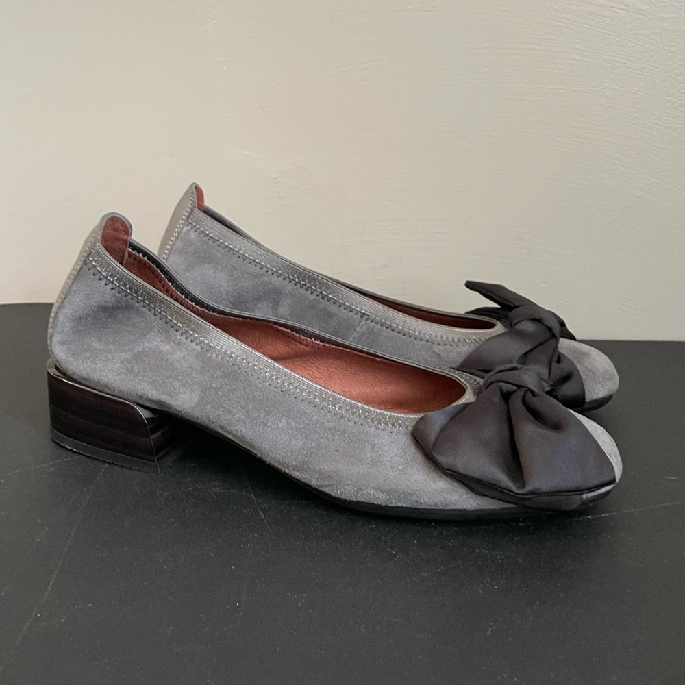 Hispanitas Womens Calani Gray Suede Pumps Comfort Satin Bow Low Heel 35 / 5